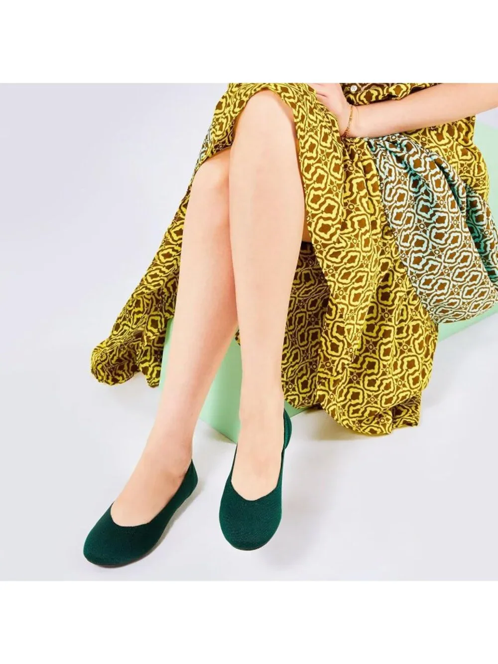 Women's Green Round Toe Knit Dress Low Wedge Slip On Ballerina Ballet Flat Shoes